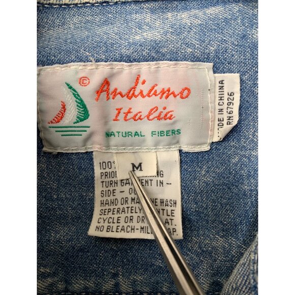 VTG Cowgirl Medium Denim Western Fringe Shirt Bling Acid Wash Cotton RA10050 - Picture 5 of 11